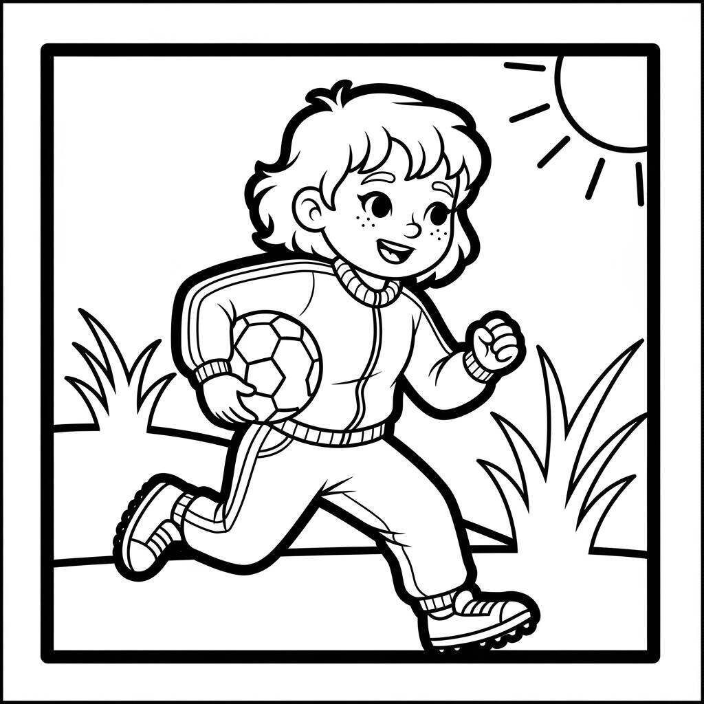 Garota de Esportes com Bola para Colorir