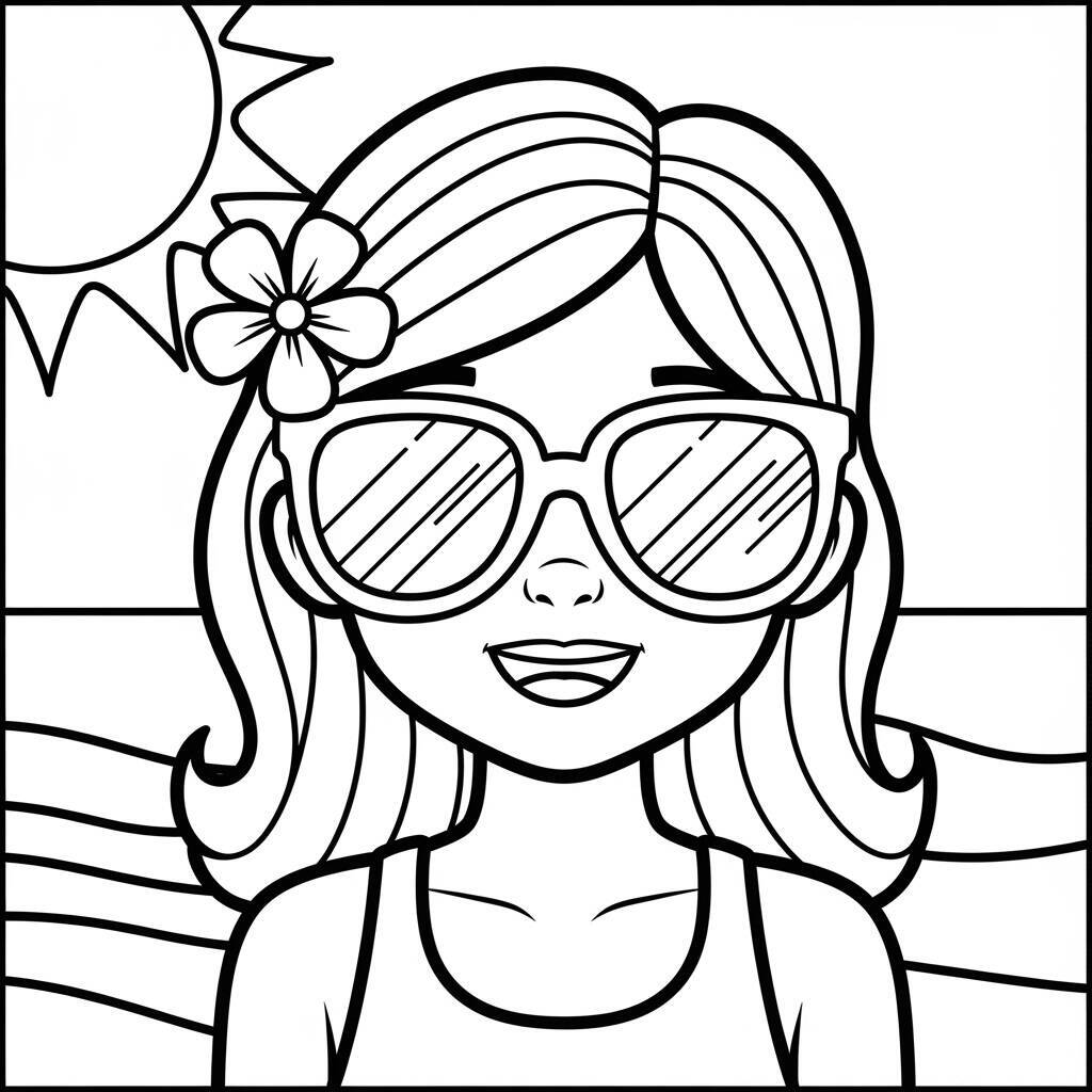Garota de Verão com Óculos de Sol para Colorir