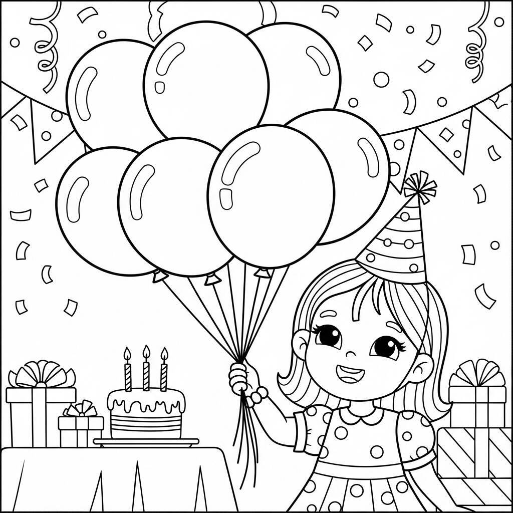 Garota em Festa de Aniversário para Colorir