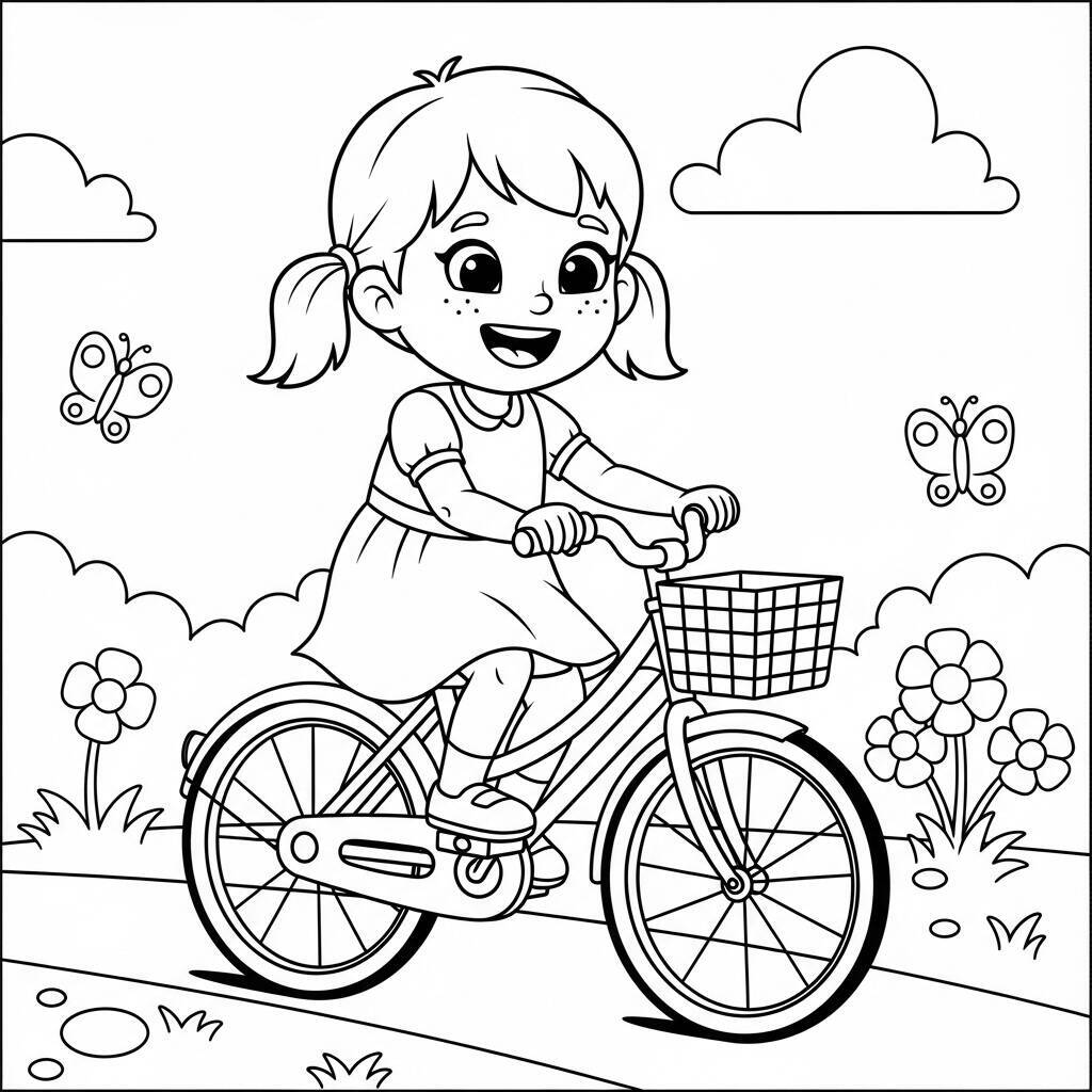 Garota em Passeio de Bicicleta para Colorir