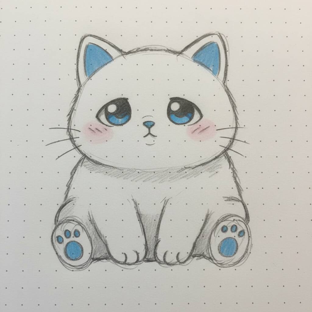 Gato Fofo com Olhos Azuis para Colorir