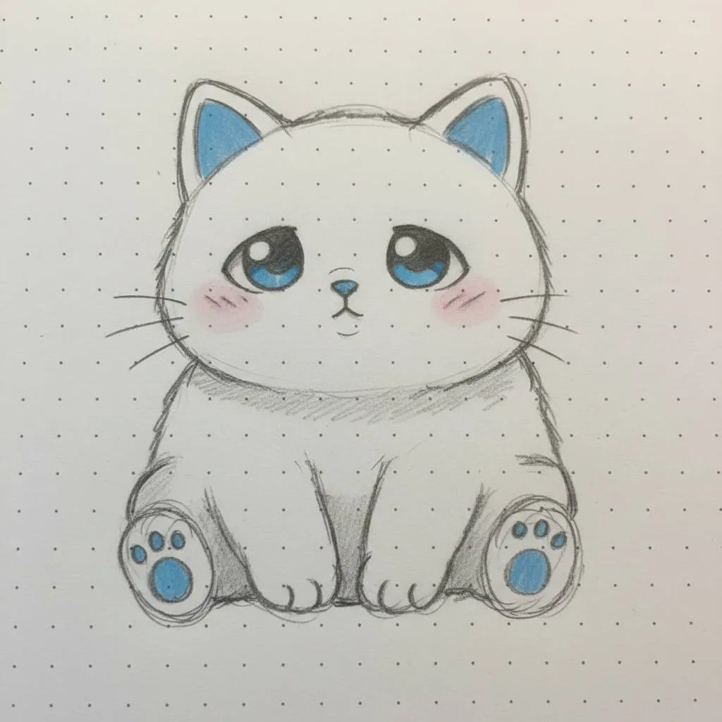 Gato Fofo com Olhos Azuis para Colorir