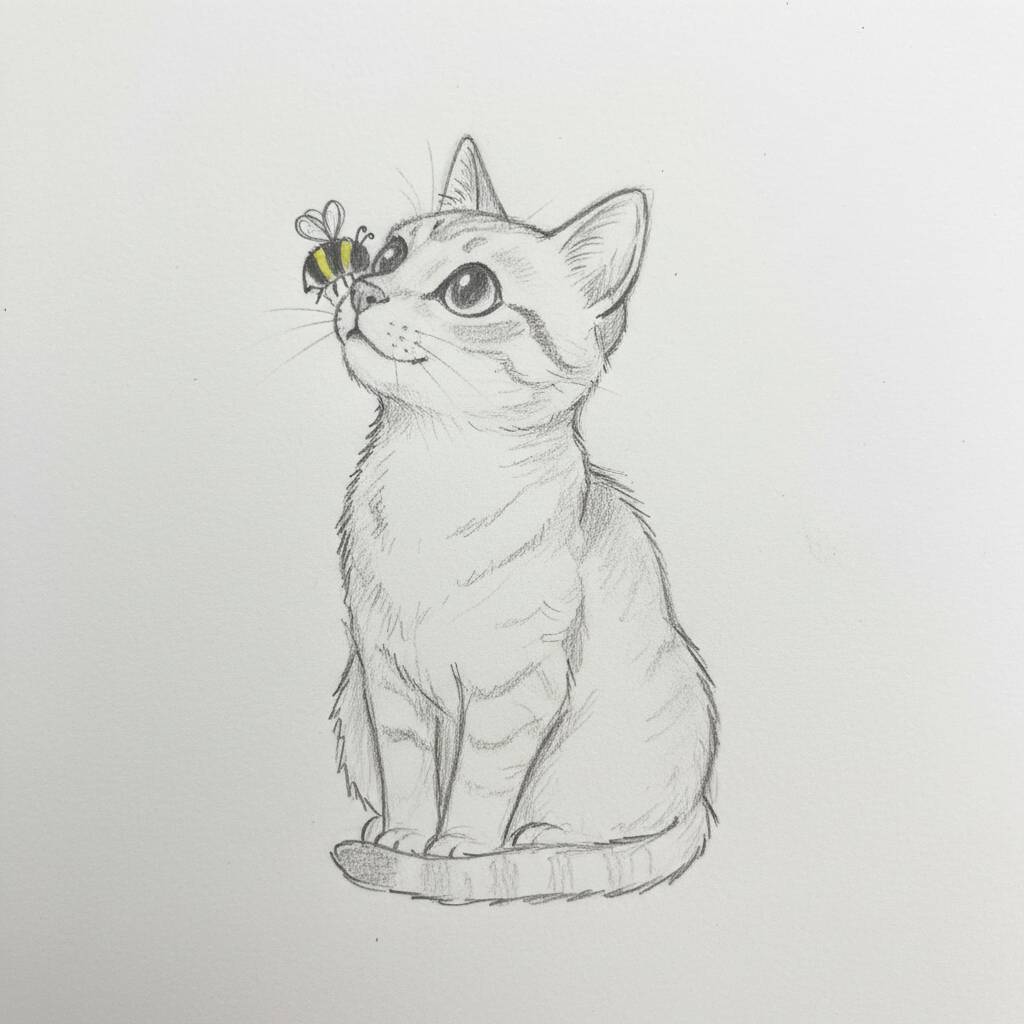 Gato Fofo e Abelha Curiosa para colorir