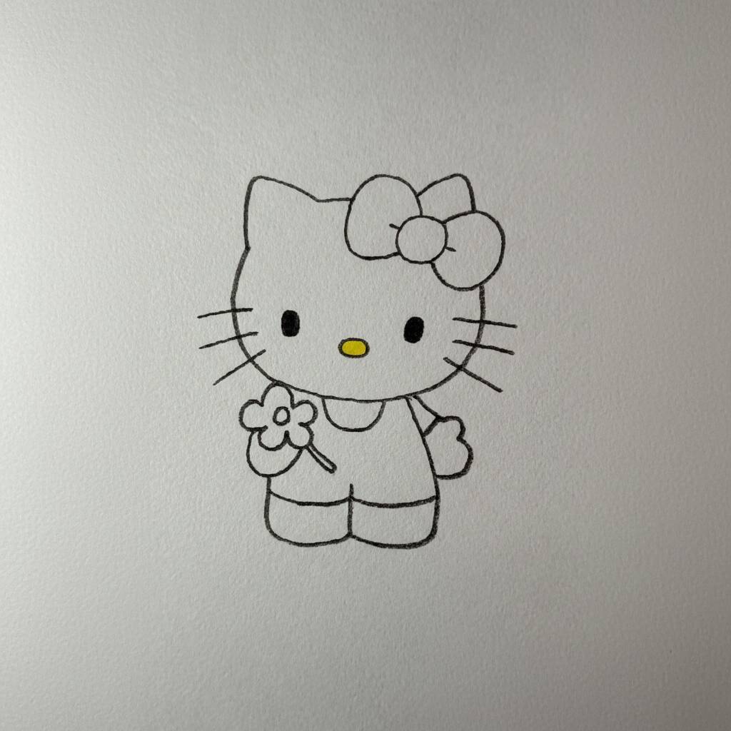 Hello Kitty segurando uma flor para colorir