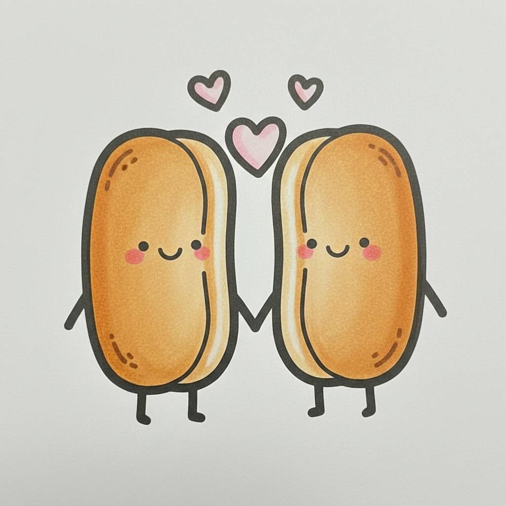 Ilustração de biscoitos fofos segurando as mãos com corações