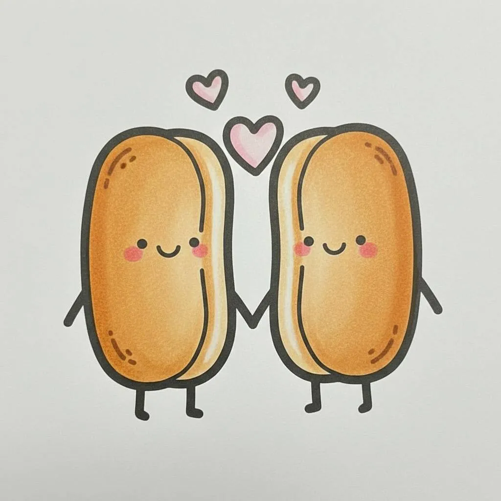 Ilustração de biscoitos fofos segurando as mãos com corações