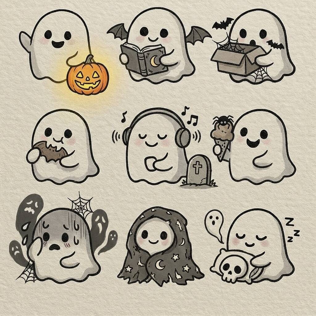 Ilustração de fantasmas divertidos para colorir