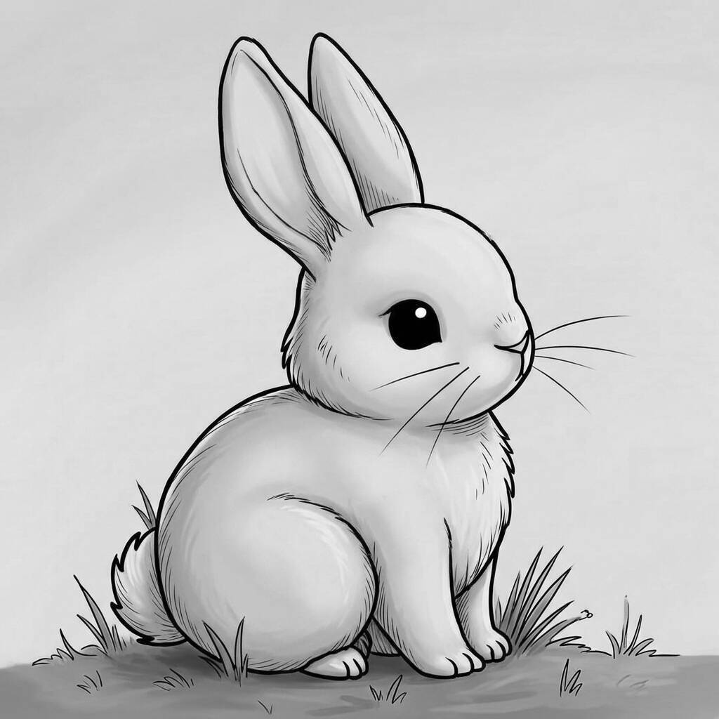 Ilustração de um coelho fofo sentado na grama