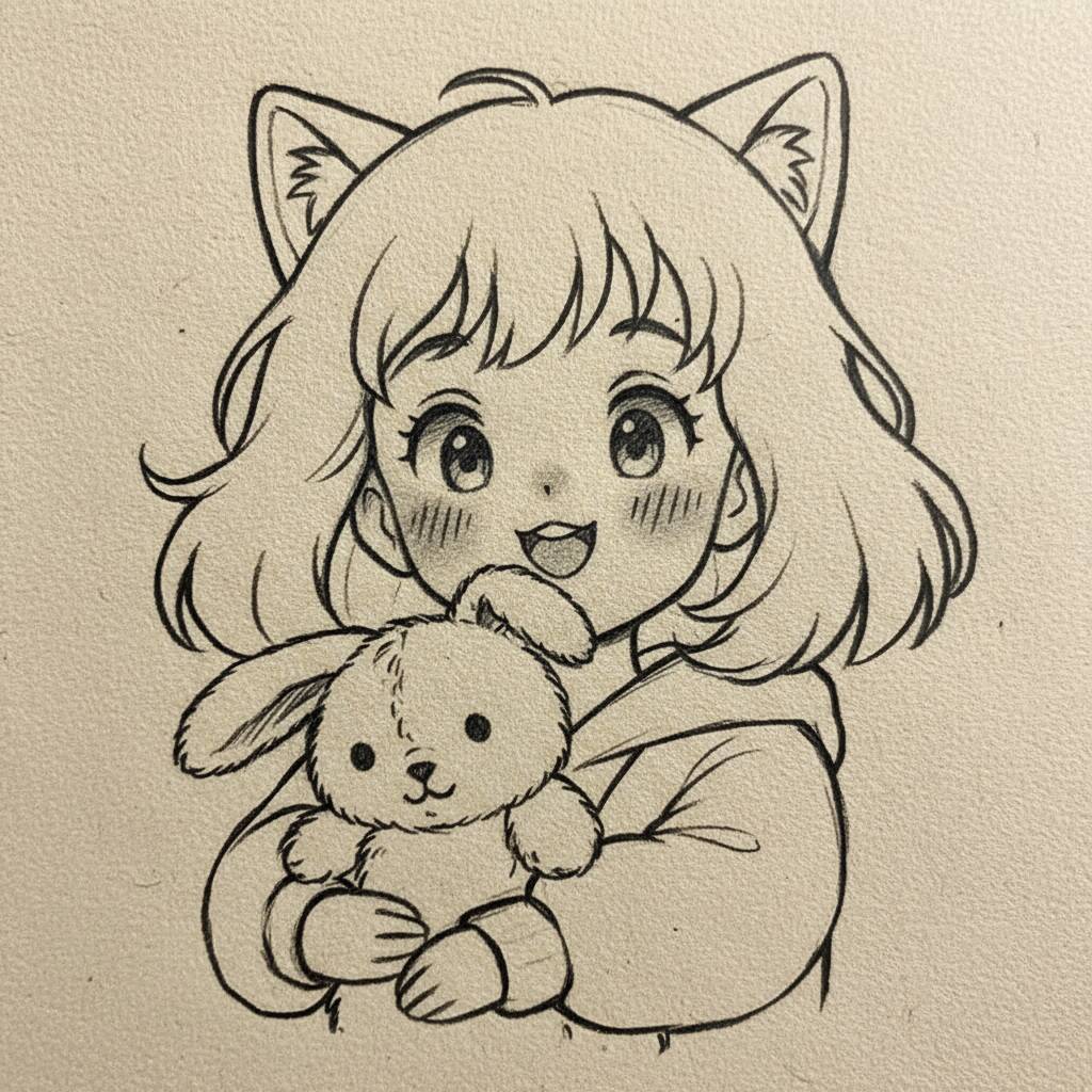 Ilustração de uma menina fofa segurando um coelhinho