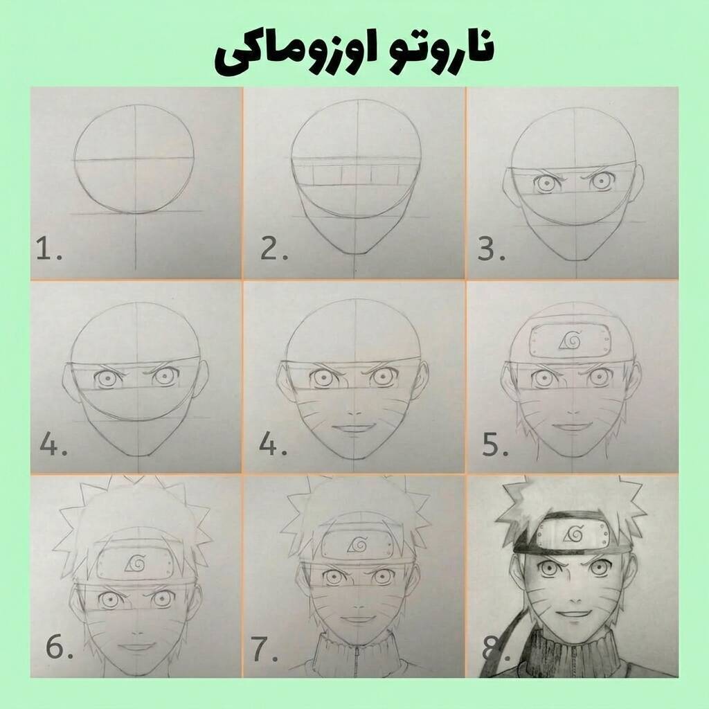 Ilustração passo a passo de como desenhar Naruto