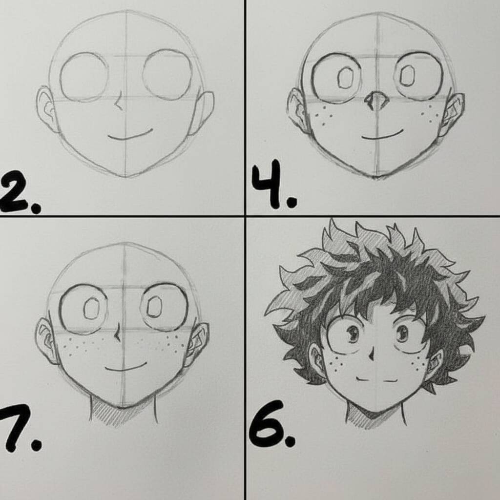 Ilustração passo a passo de como desenhar um personagem de anime