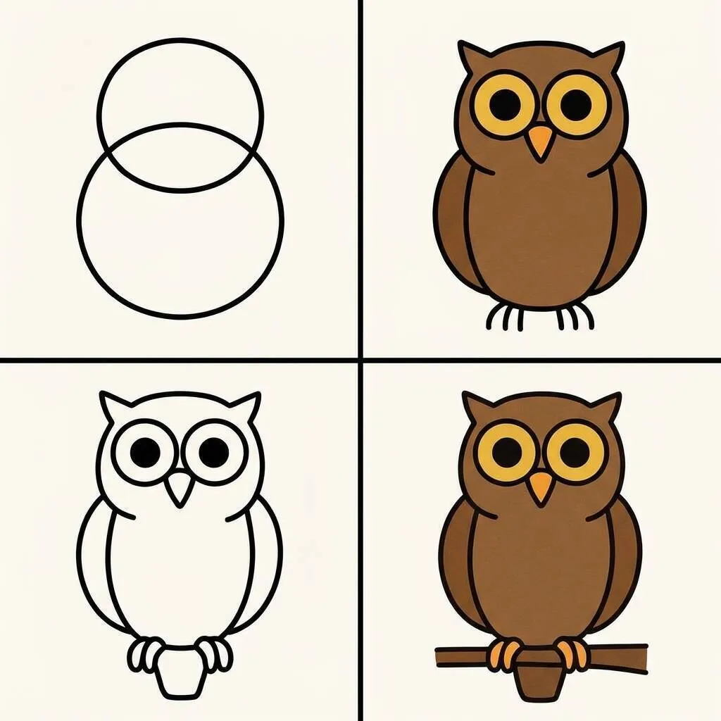 Como Desenhar Passo a Passo uma Coruja passo a passo Ilustração passo a passo de como desenhar uma coruja