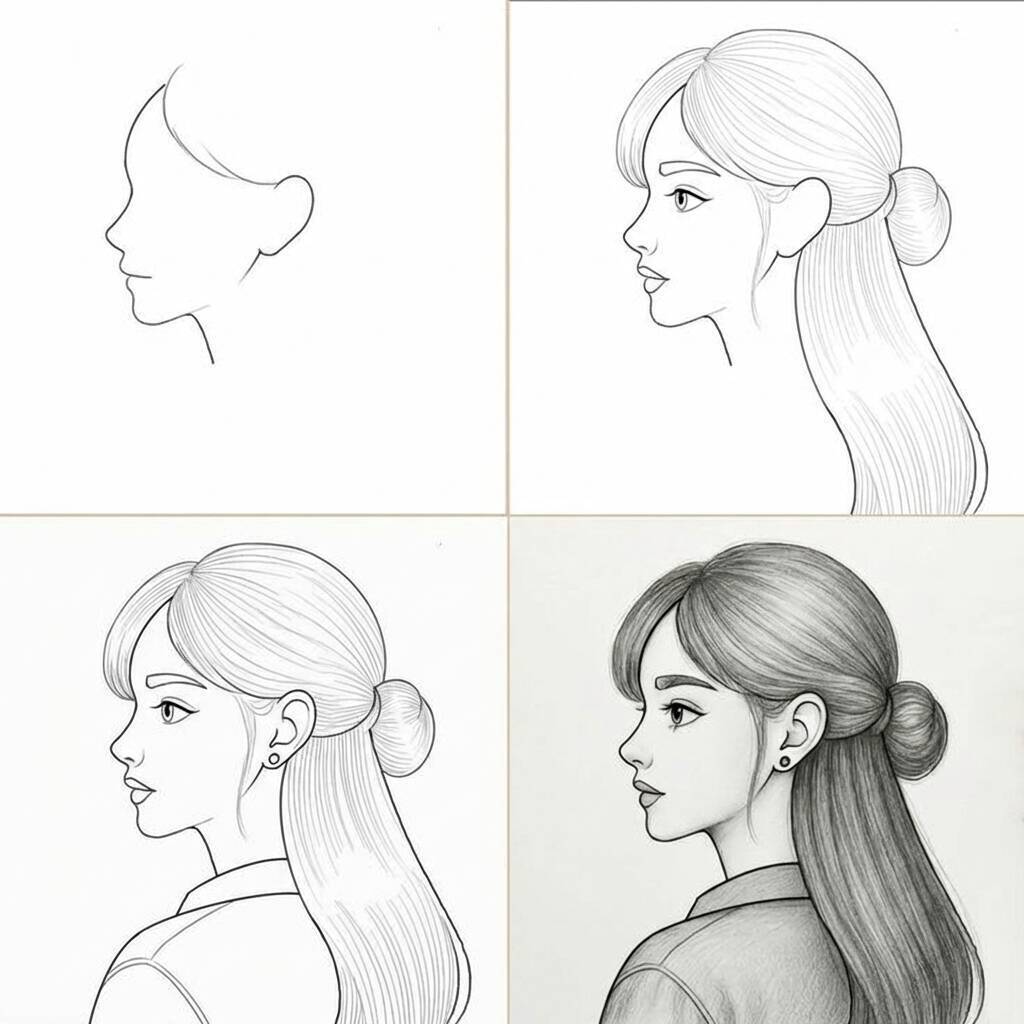 Ilustração passo a passo de como desenhar uma menina