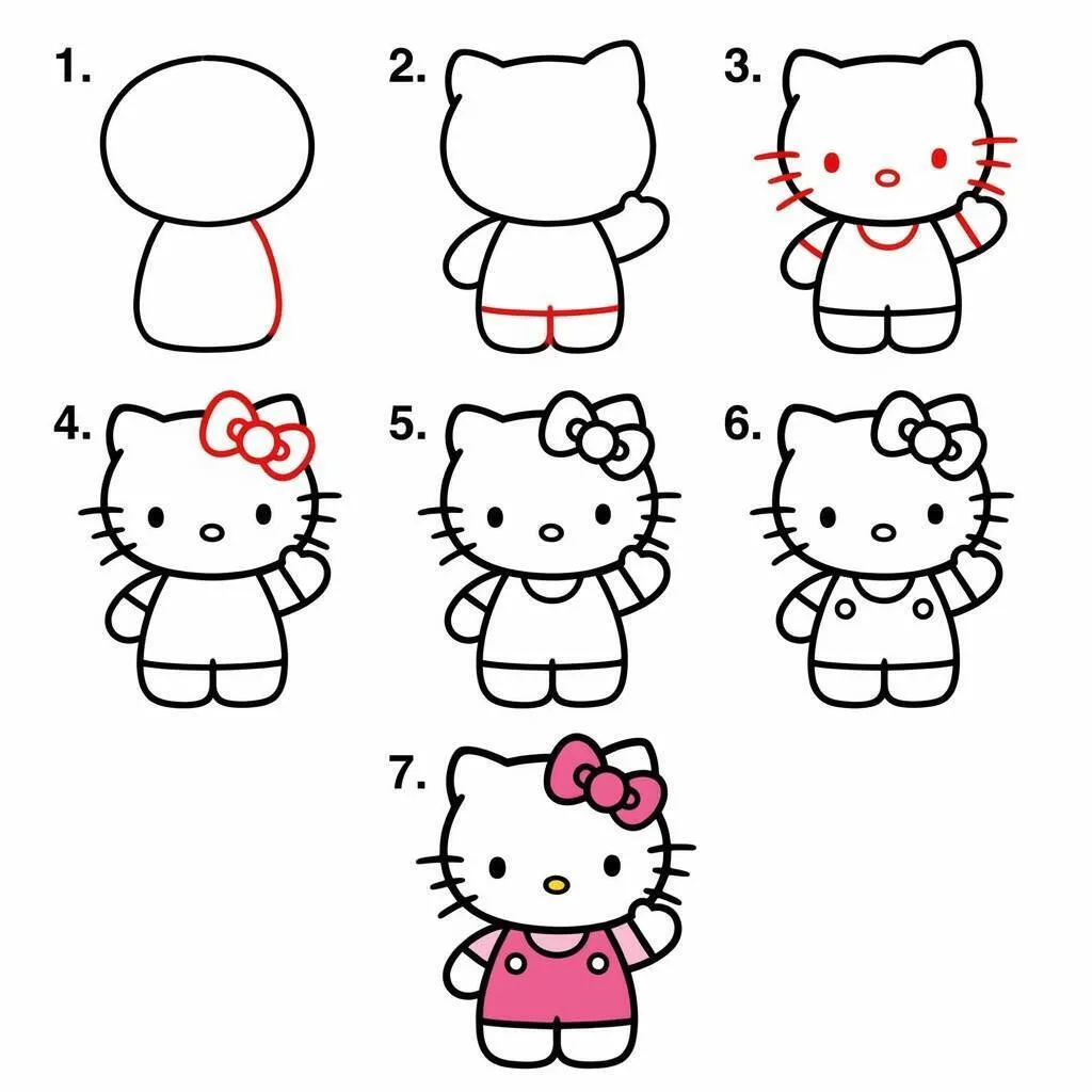 Instruções para desenhar a Hello Kitty em etapas