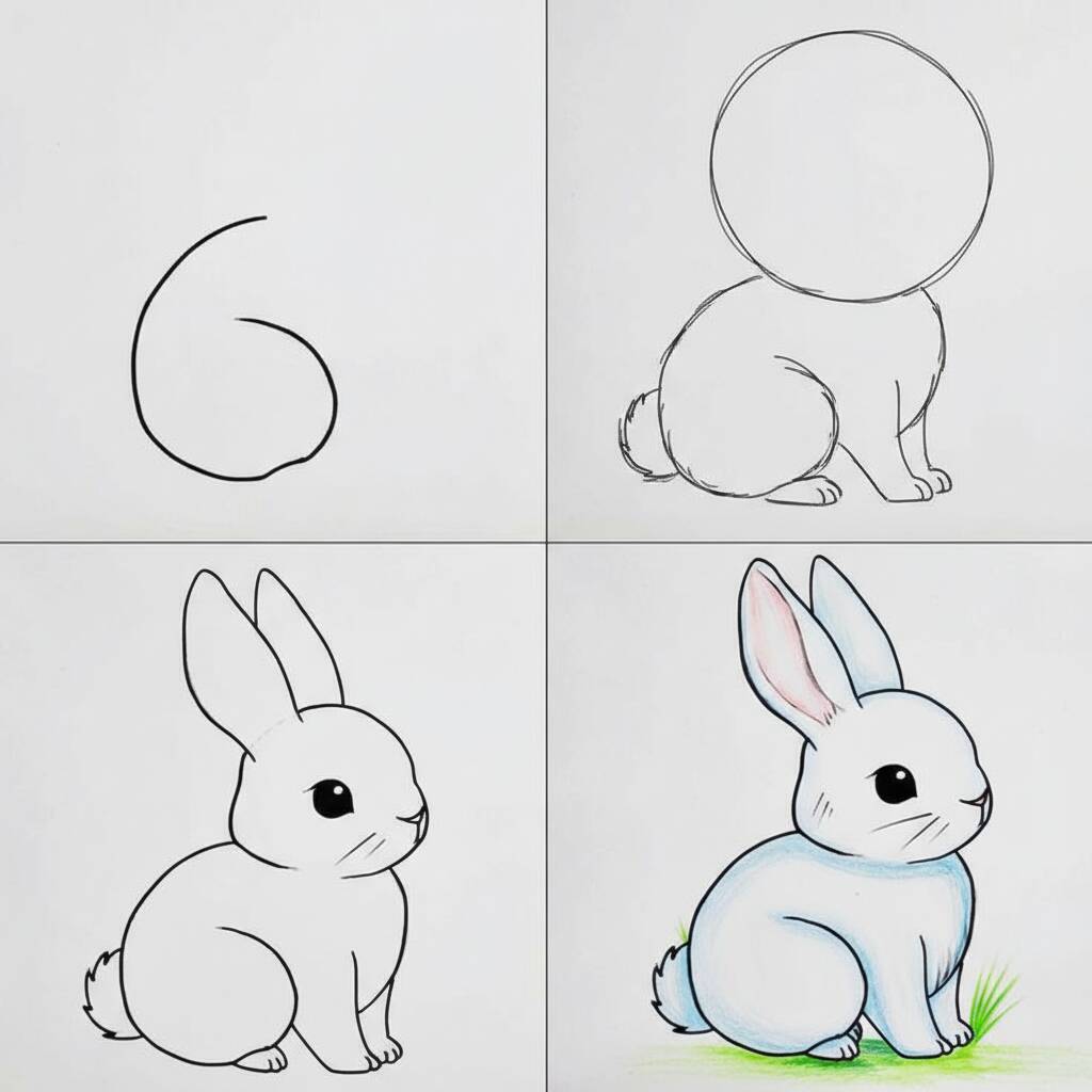 Instruções para desenhar um coelho em etapas