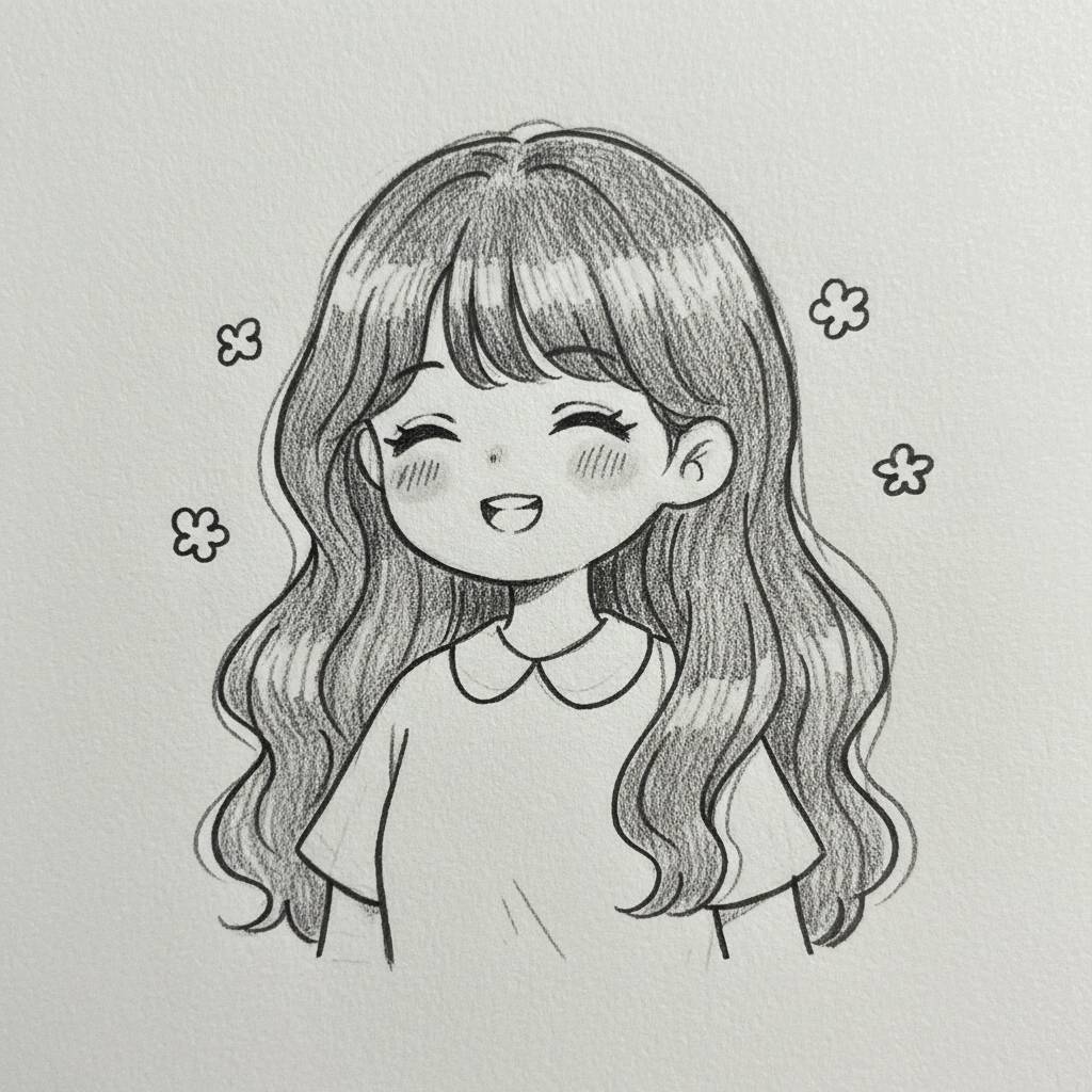 Menina Sorridente com Cabelos Longos para colorir