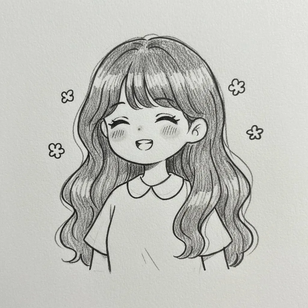 Menina Sorridente com Cabelos Longos para colorir