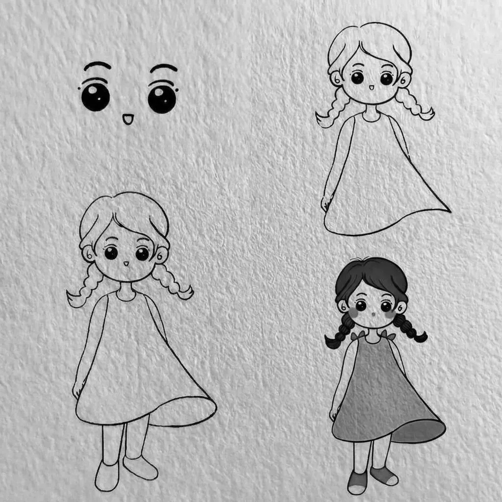 Menina fofa para colorir com vestido e cabelo trançado