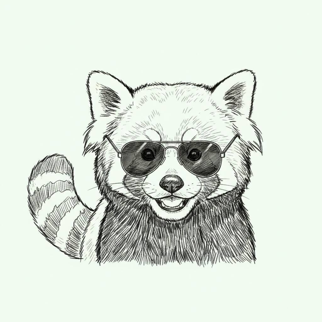 Panda vermelho estiloso usando óculos de sol