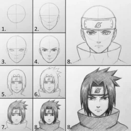 Personagens de anime em etapas de desenho para colorir