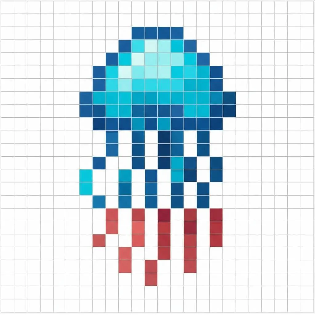 Pixel Art Fácil com desenho de Água-viva para colorir