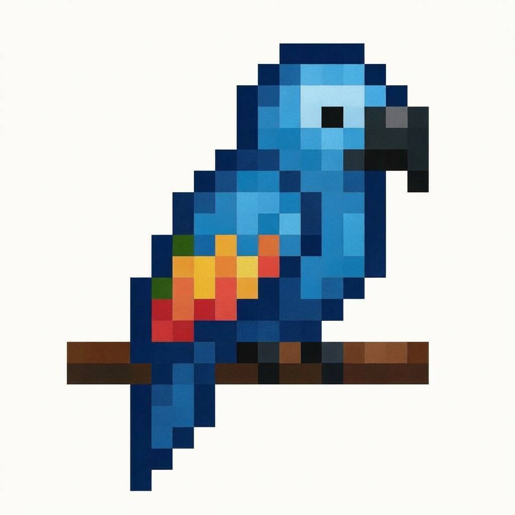 Pixel Art Fácil com desenho de Arara para colorir