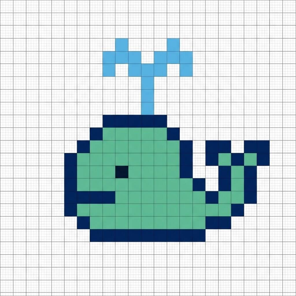 Pixel Art Fácil com desenho de Baleia para colorir