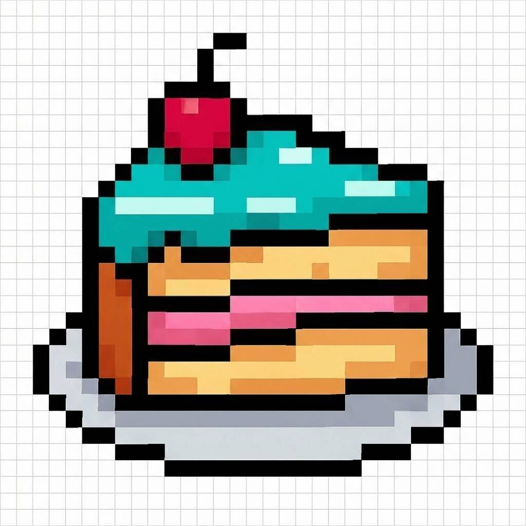 Pixel Art Fácil com desenho de Bolo para colorir