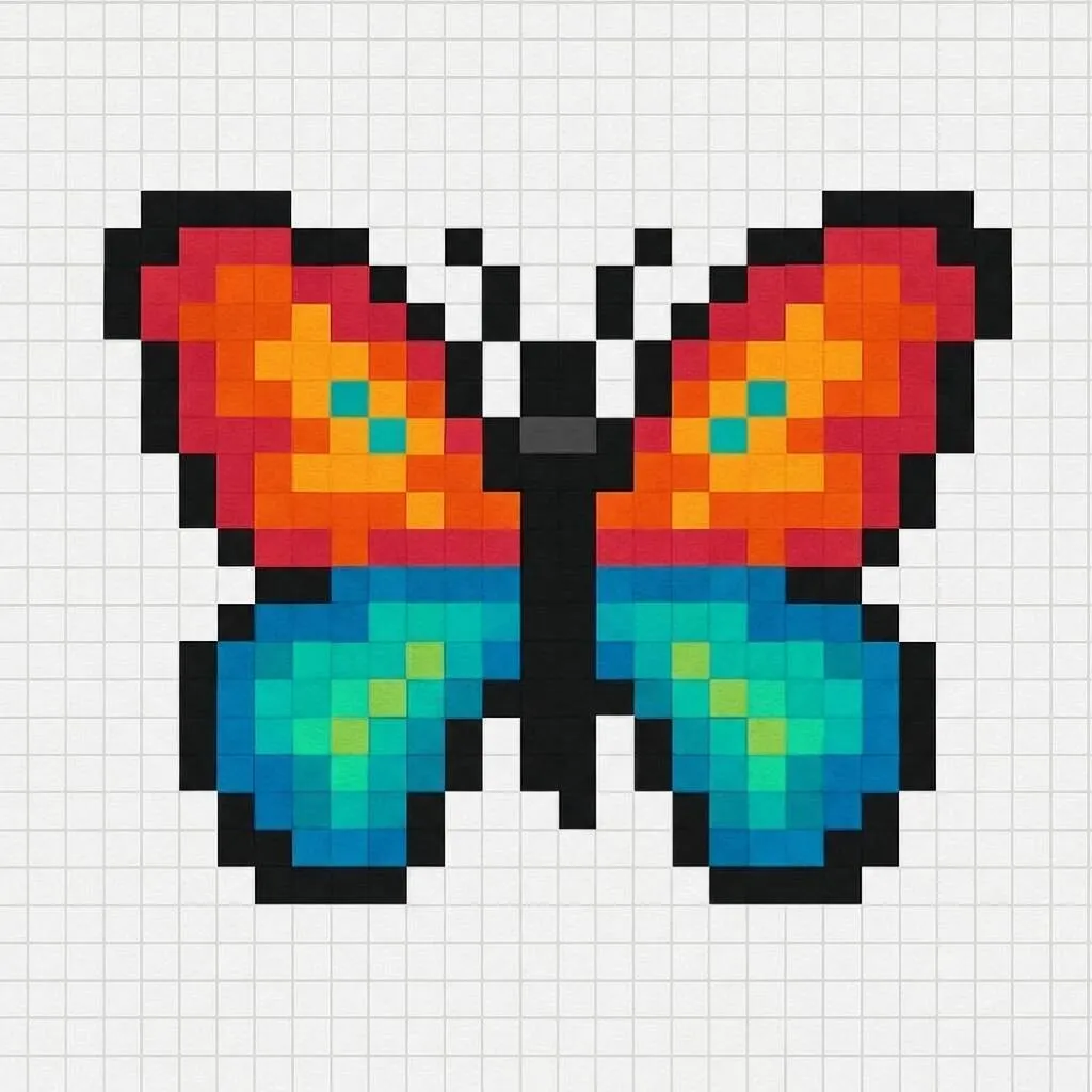 Pixel Art Fácil com desenho de Borboleta para colorir