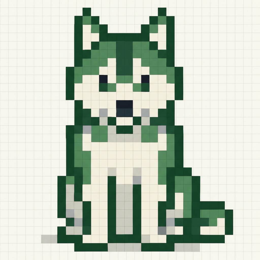 Pixel Art Fácil com desenho de Cachorro Husky para colorir