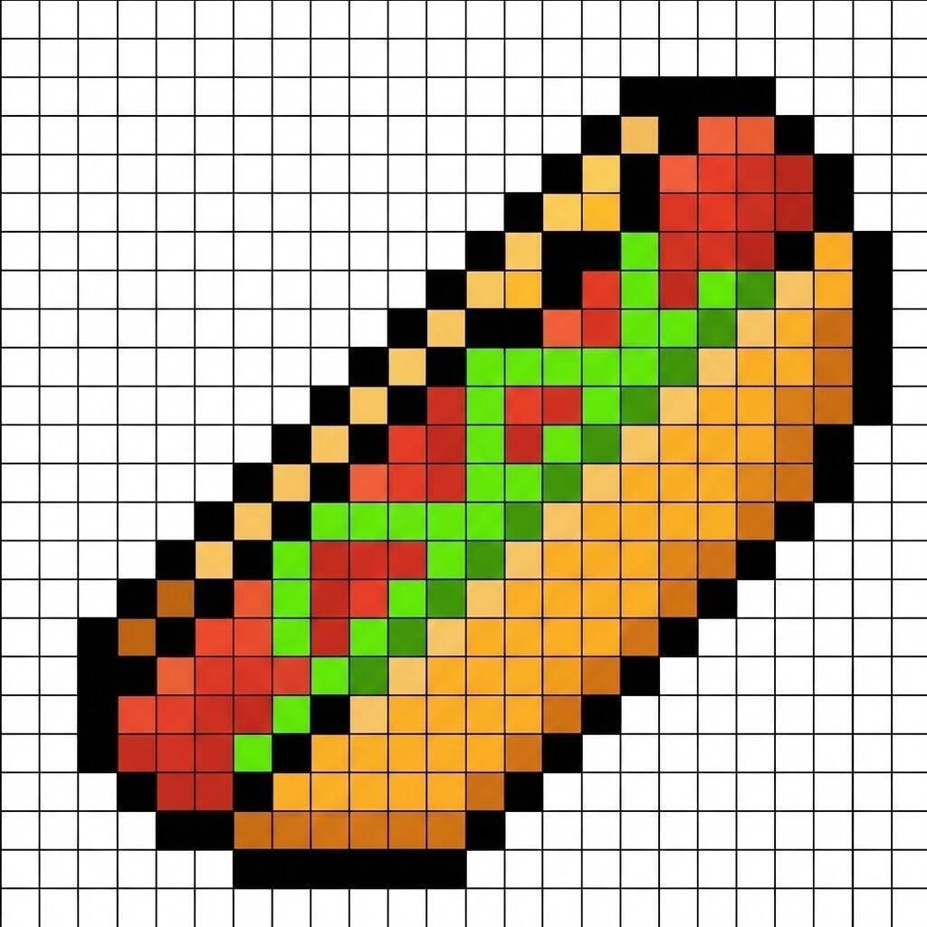 Pixel Art Fácil com desenho de Cachorro-Quente para colorir