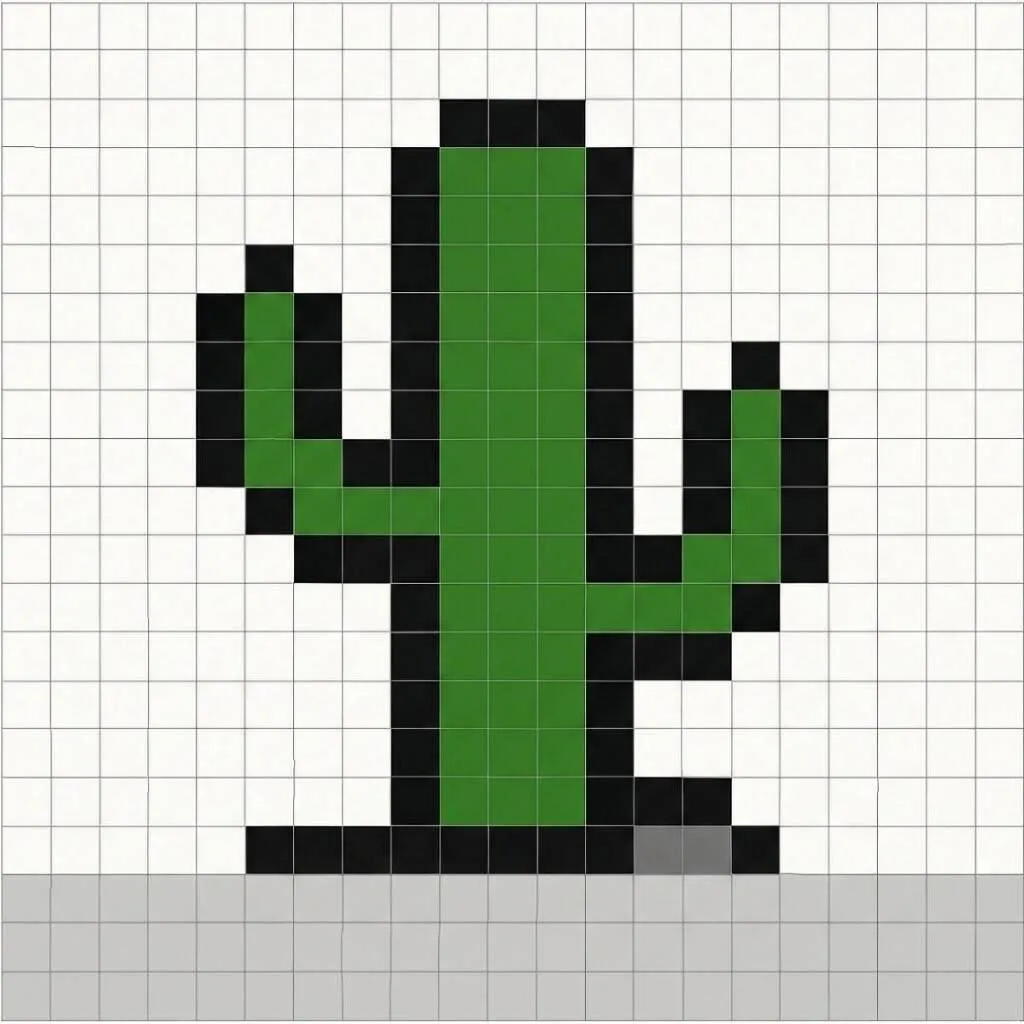 Pixel Art Fácil com desenho de Cacto para colorir