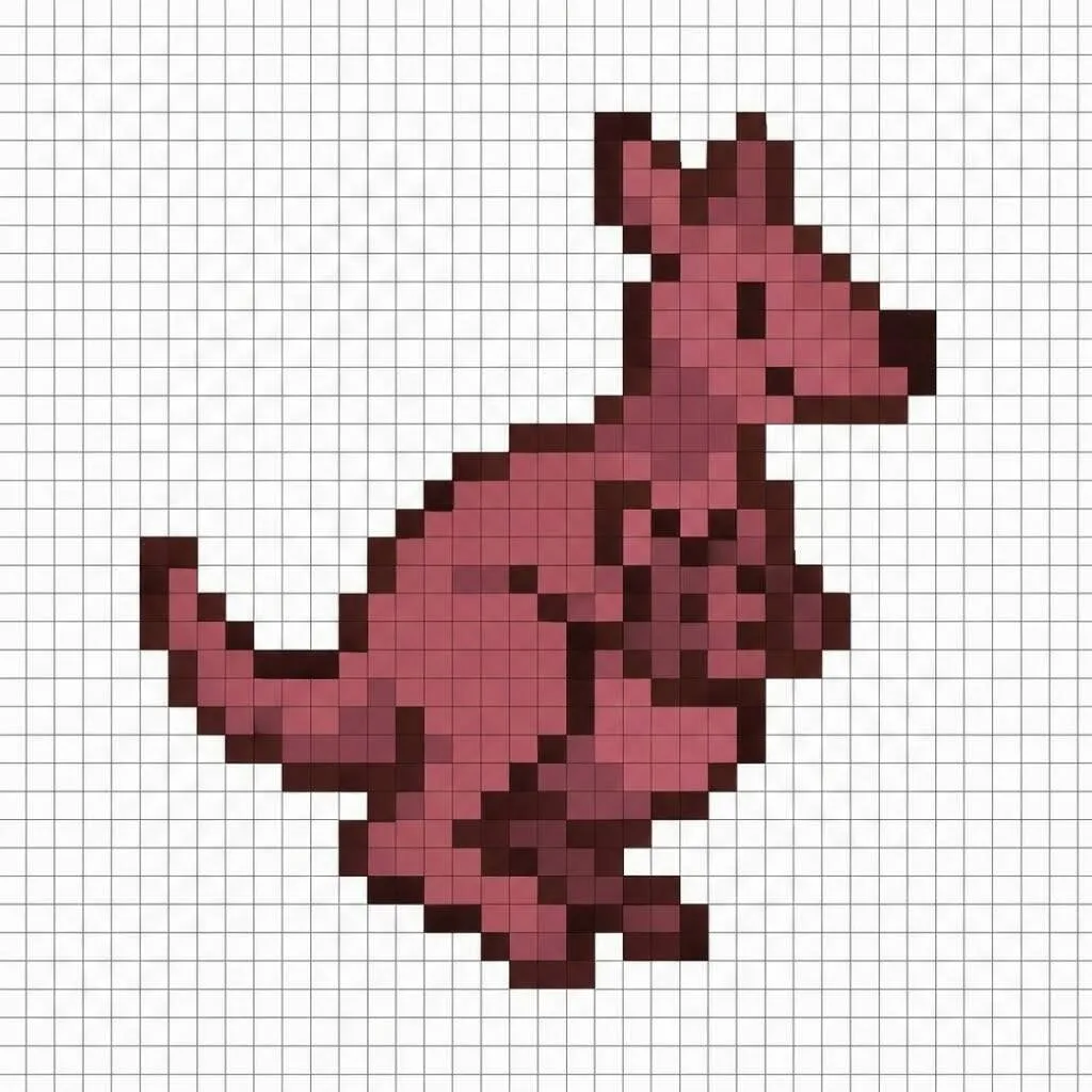 Pixel Art Fácil com desenho de Canguru para colorir