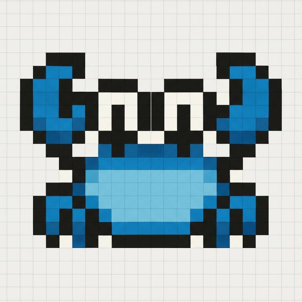 Pixel Art Fácil com desenho de Caranguejo para colorir