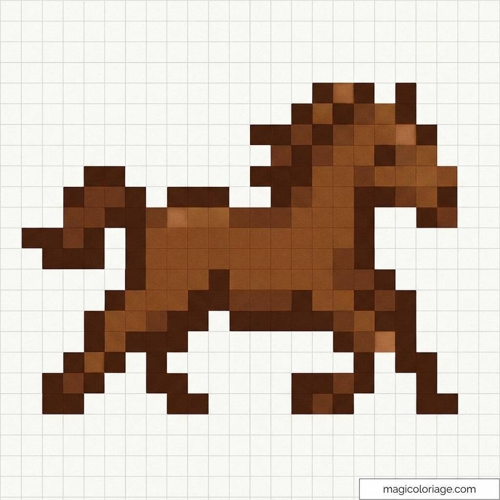 Pixel Art Fácil com desenho de Cavalo para colorir