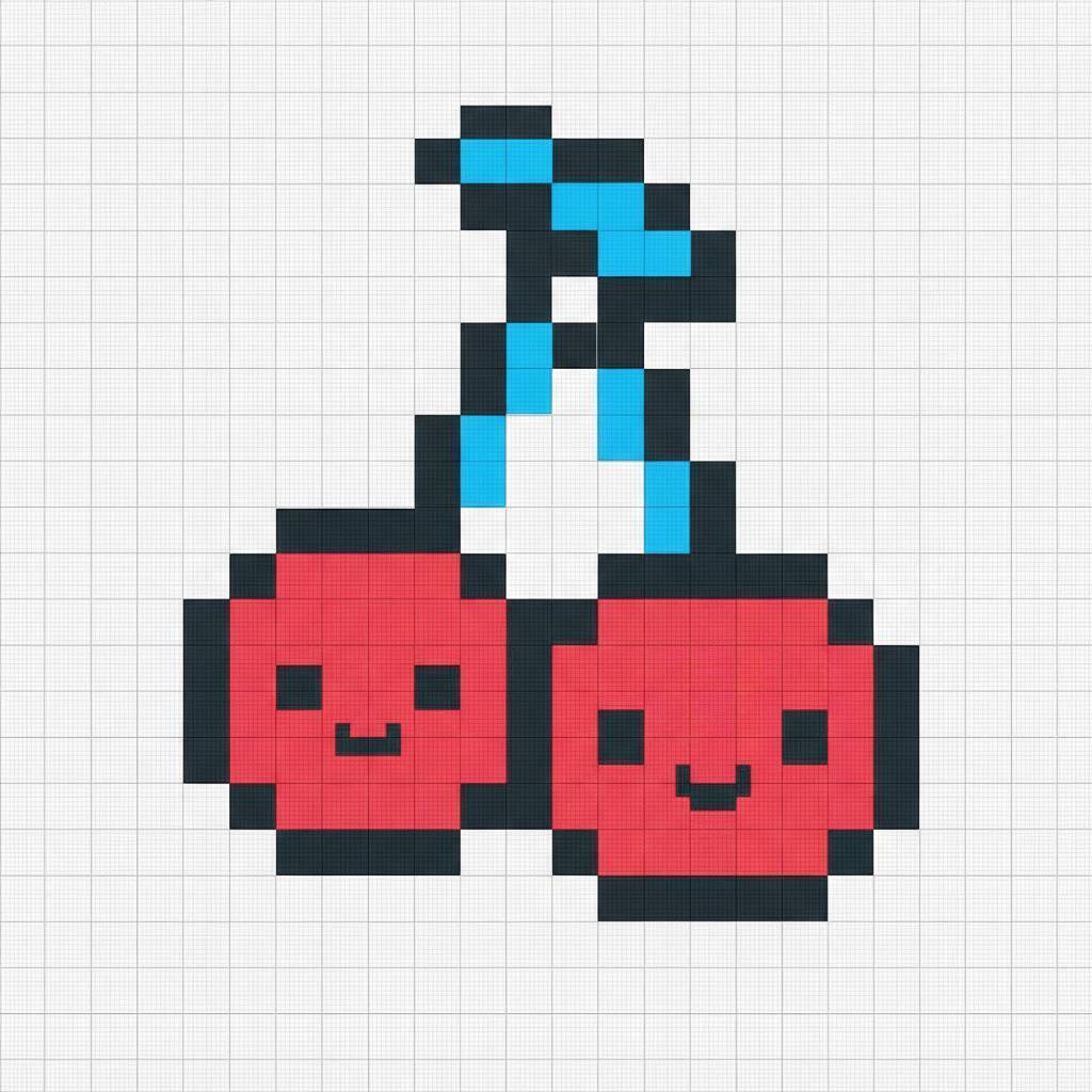 Pixel Art Fácil com desenho de Cerejas para colorir
