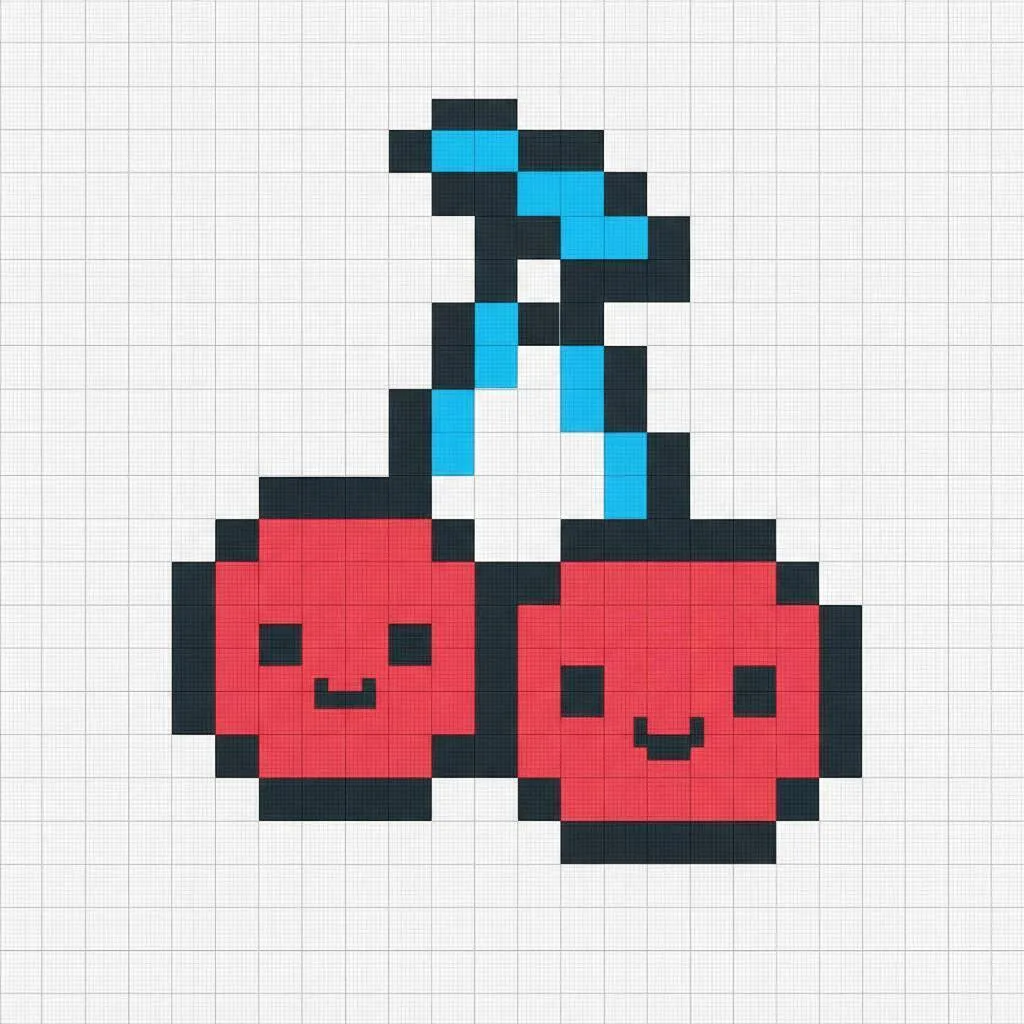 Pixel Art Fácil com desenho de Cerejas para colorir