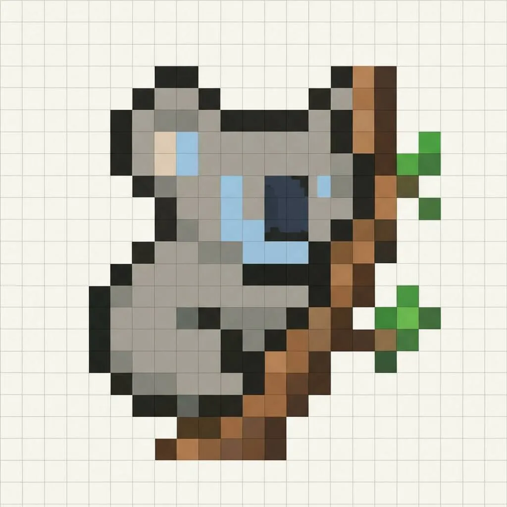Pixel Art Fácil com desenho de Coala para colorir