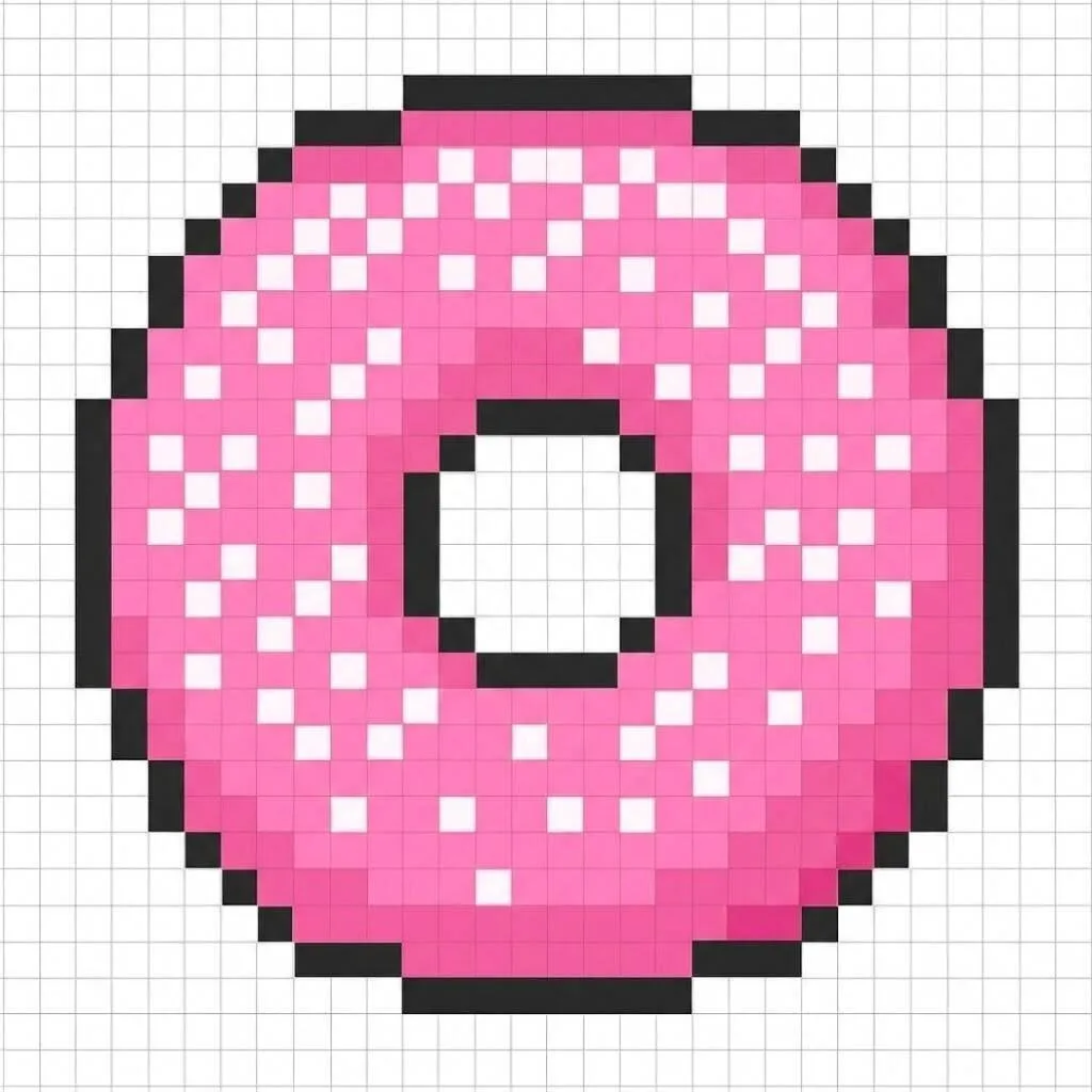 Pixel Art Fácil com desenho de Donut rosa para colorir