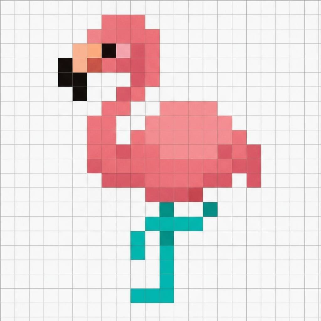 Pixel Art Fácil com desenho de Flamingo para colorir
