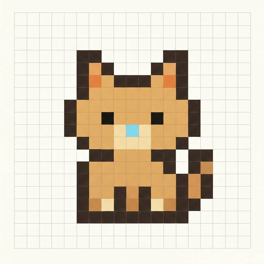 Pixel Art Fácil com desenho de Gato para colorir