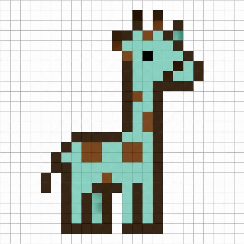 Pixel Art Fácil com desenho de Girafa para colorir