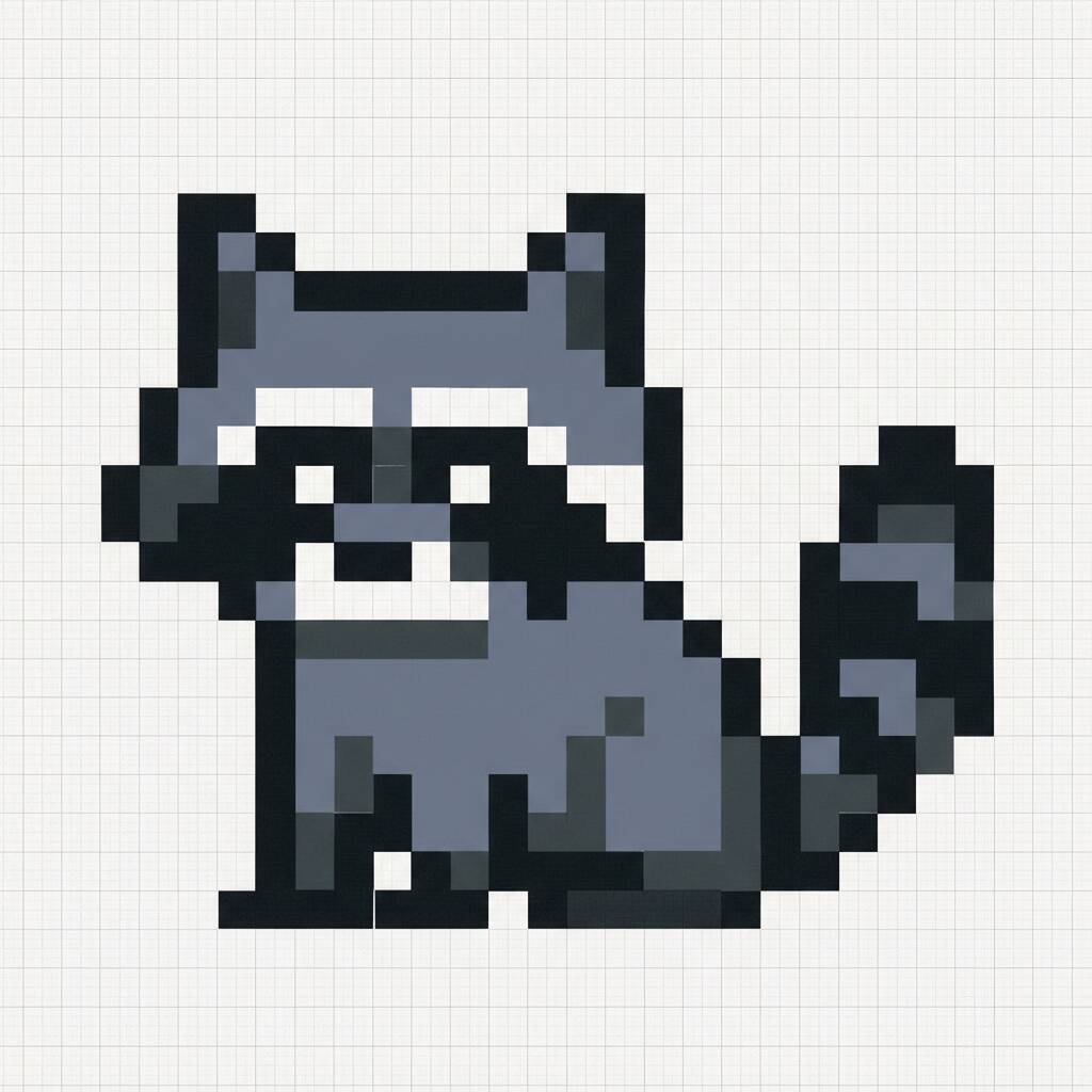 Pixel Art Fácil com desenho de Guaxinim para colorir