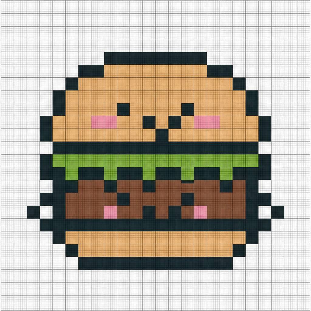 Pixel Art Fácil com desenho de Hambúrguer para colorir