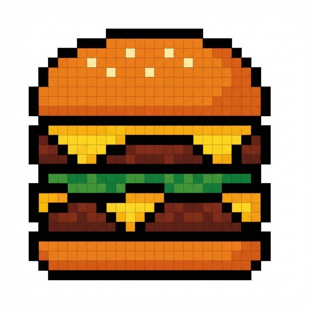 Pixel Art Fácil com desenho de Hambúrguer para colorir