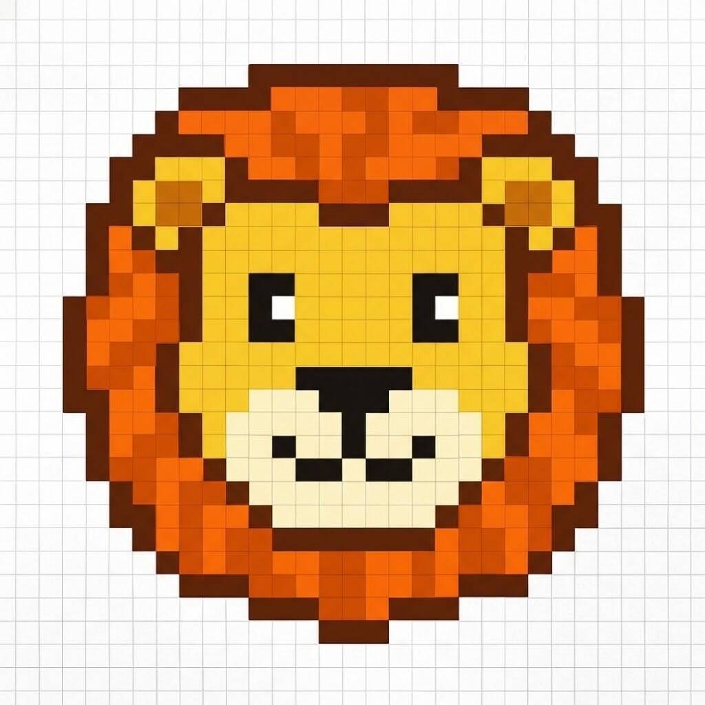 Pixel Art Fácil com desenho de Leão para colorir