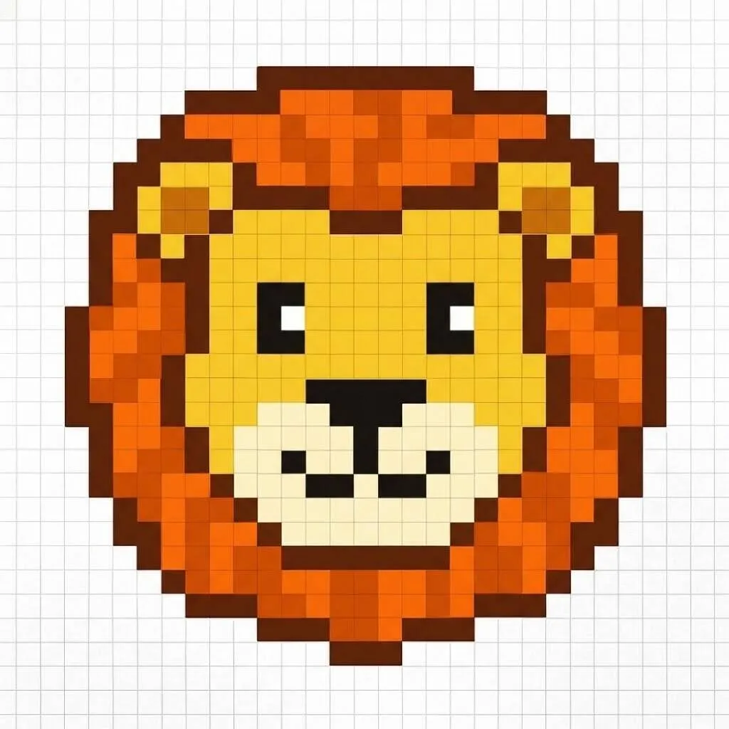 Pixel Art Fácil com desenho de Leão para colorir
