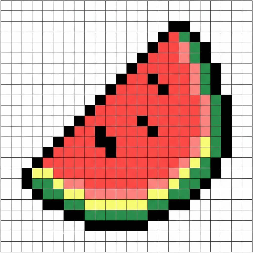 Pixel Art Fácil com desenho de Melancia para colorir