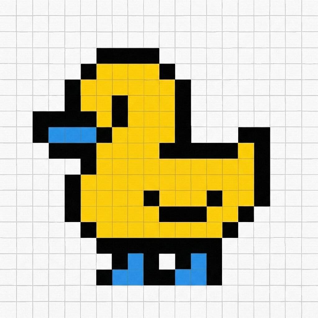 Pixel Art Fácil com desenho de Pato para colorir
