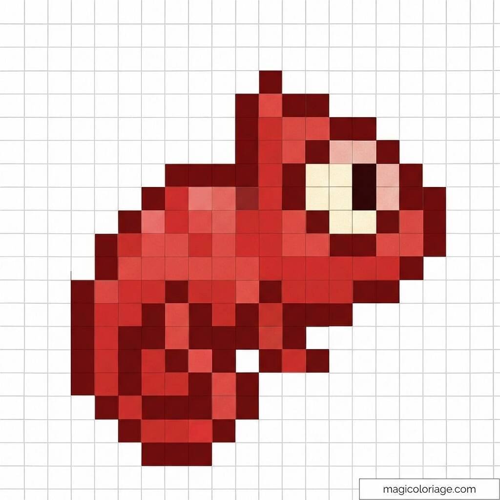 Pixel Art Fácil com desenho de Peixe Vermelho para colorir